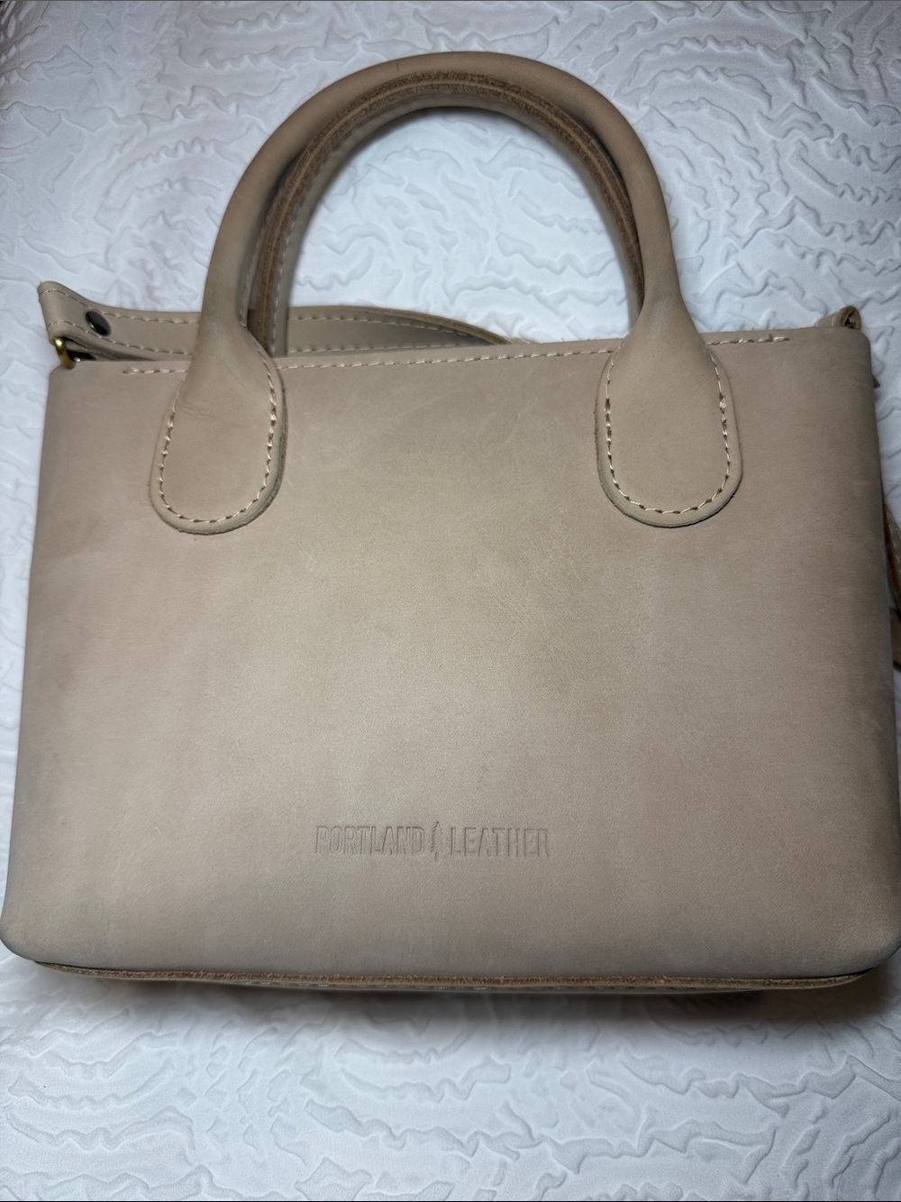 Portland Leather Taupe Top-Handle Satchel - Picture 2 of 10
